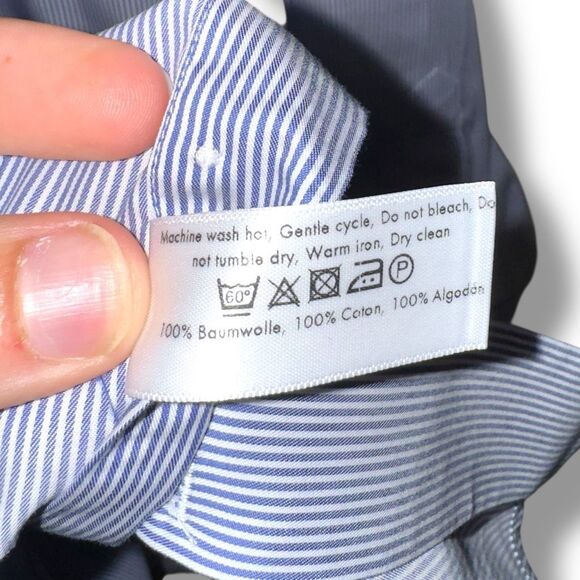 Eton Contemporary Blue Bengal Striped Twill Semi Spread Dress Shirt XL 17 - Picture 8 of 9